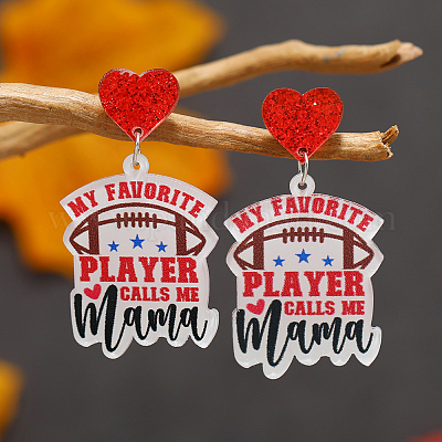 1 пара сережек-гвоздиков с леопардовым принтом в виде сердца для матери и спорта из акрила EJEW-FS0001-22E-1