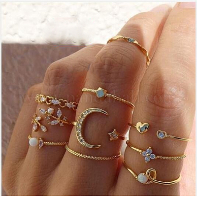 10 шт. сплав с хрустальными стразами кольца для пальцев WG3531F-04-1