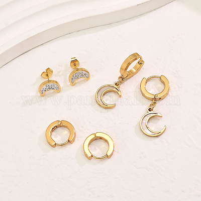 3 пара сережек-гвоздиков в форме луны из нержавеющей стали 304 TZ7718-1-1