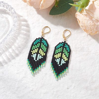 Серьги-подвески из стеклянных бусин ручной работы EJEW-MZ00561-1