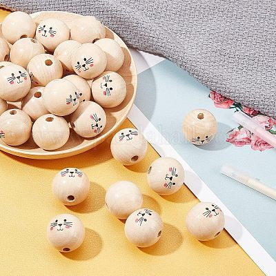 30 шт. европейские бусины из натурального дерева с принтом WOOD-FH0001-92-1