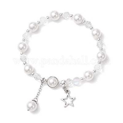 Браслеты из ракушечного жемчуга и стеклянных круглых бусин BJEW-JB11857-01-1