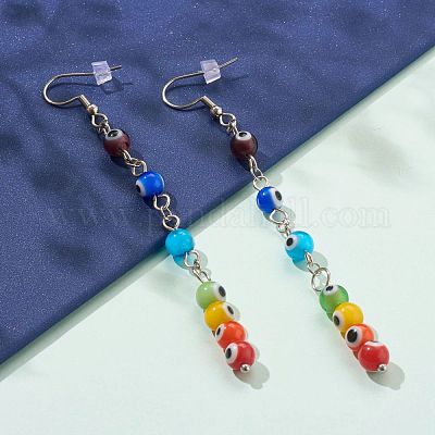 Радуга круглые сглаз лэмпворк висячие серьги EJEW-JE04469-1