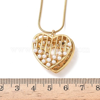 Женские ожерелья с подвеской в форме сердца из нержавеющей стали 304 с акриловым искусственным жемчугом NJEW-B151-01G-1