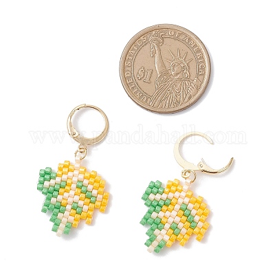 Комплекты из серег-колец и серег-гвоздиков из нержавеющей стали 304 с бусинами из стекла и листьев EJEW-MZ00536-1