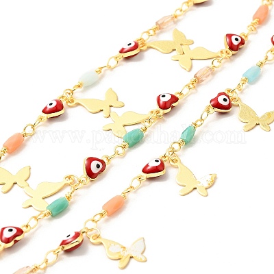 Эмалевое сердце с цепочками от сглаза CHC-C003-18G-1