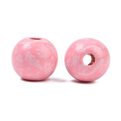 Рождественские печатные европейские бусины из дерева схима WOOD-I015-01F-1