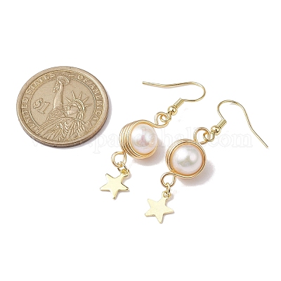 Серьги с натуральным искусственным жемчугом EJEW-JE05738-01-1