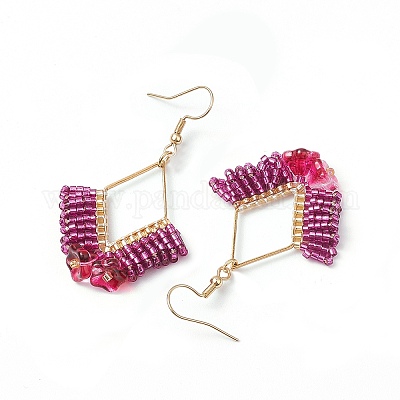 Серьги-подвески из плетеного стекла и нержавеющей стали 201 EJEW-MZ00159-01-1