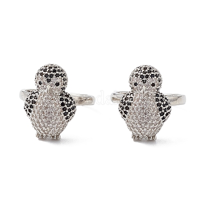 Кольцо-манжета с пингвином из прозрачного и черного кубического циркония RJEW-M146-05P-1