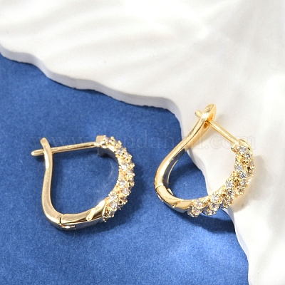 Серьги-кольца из латуни с прозрачным фианитом EJEW-Q016-15G-1