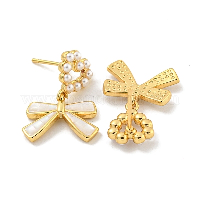 Серьги-гвоздики из латуни и натуральных ракушек с покрытием стойки EJEW-C095-02G-1