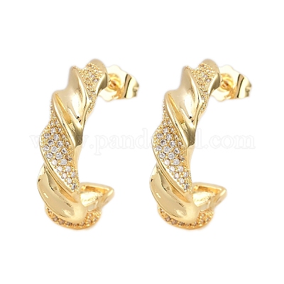 Серьги-гвоздики с микропаве из прозрачных кубических цирконий в форме спирали из латуни EJEW-L275-16G-01-1