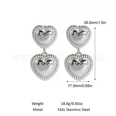 Серьги-гвоздики в форме сердца из нержавеющей стали 304 CY2575-2-1