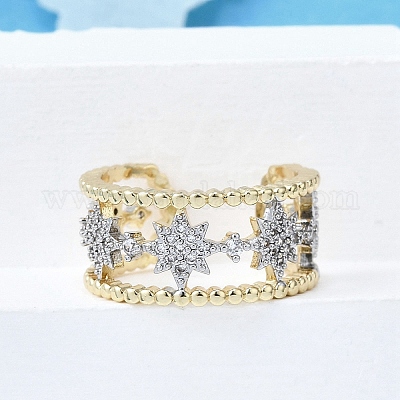 Латунные кольца-манжеты с микропаве и прозрачным цирконием для женщин RJEW-G347-11GP-1