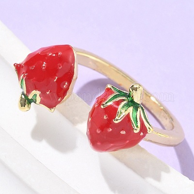 Латунные с эмалью манжеты открытые кольца для женщин RJEW-Q019-01A-G-1