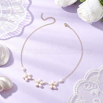 Латунное ожерелье из цветочных звеньев NJEW-TA00196-1