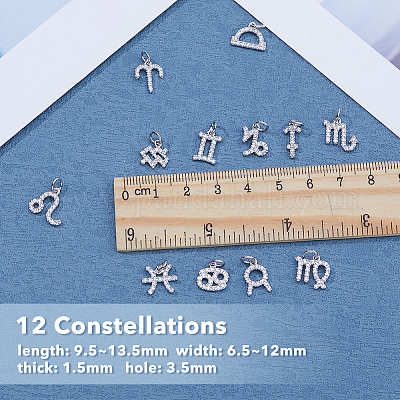 12шт 12 стиля латунные микропаве кубические циркониевые подвески KK-FH0006-80-1