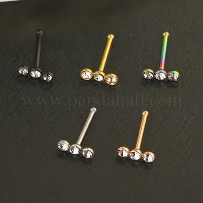 304 нержавеющая сталь кристалл горный хрусталь 3 плоские круглые кольца для носовых косточек&nbsp;WGC36FF-02-1