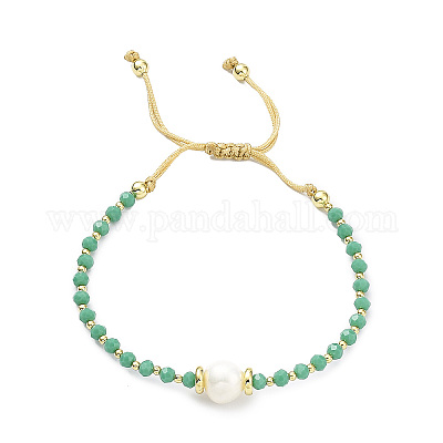 Регулируемый плетеный браслет из жемчуга BJEW-O187-14-1