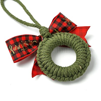 3 шт. 3-х цветный рождественский венок ручной работы из хлопка с подвеской HJEW-JM02702-1