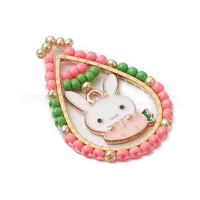 Пасхальная тематика стеклянные бусины каплевидной формы с подвесками в виде кроликов PALLOY-MZ00580-03-1