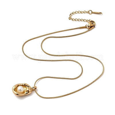 Ожерелья с подвесками в форме овала из нержавеющей стали 304 с акриловым жемчугом NJEW-G184-05G-1