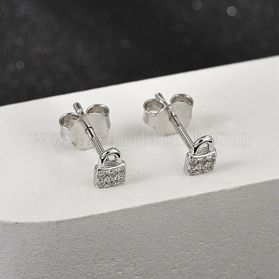 Серьги-гвоздики lock s925 из стерлингового серебра с микропаве из прозрачных кубических цирконий для женщин EJEW-K307-03A-P-1