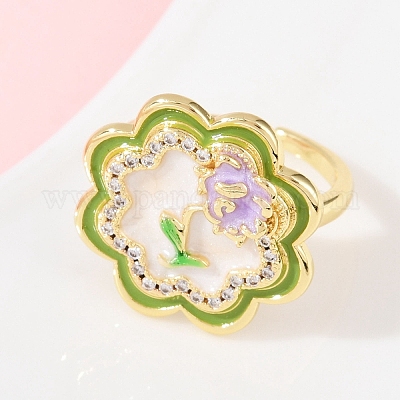 Регулируемые манжеты-кольца из латуни с микропаве из кубического циркония для женщин RJEW-C139-10G-1