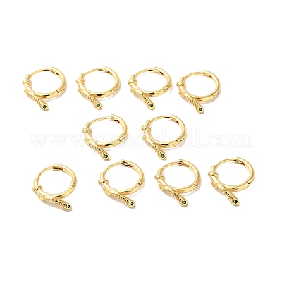Серьги-кольца со змеей из зеленого кубического циркония EJEW-G312-12G-1