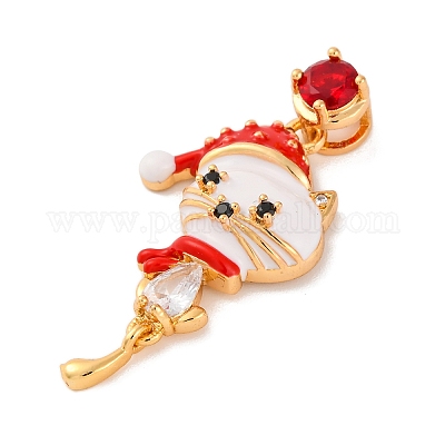 Рождественские тематические латунные подвески с микропаве и кубическим цирконием KK-C076-27G-02-1