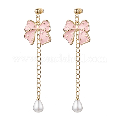 Серьги-гвоздики с подвесками и бантом из сплава эмали EJEW-JE06645-03-1