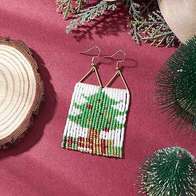 Серьги-подвески из стеклянных бусин ручной работы EJEW-MZ00547-1