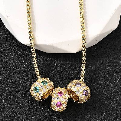 Латунный микропаве разноцветный кубический цирконий 3 рондель подвеска коробка цепочка ожерелья NJEW-K287-03G-1
