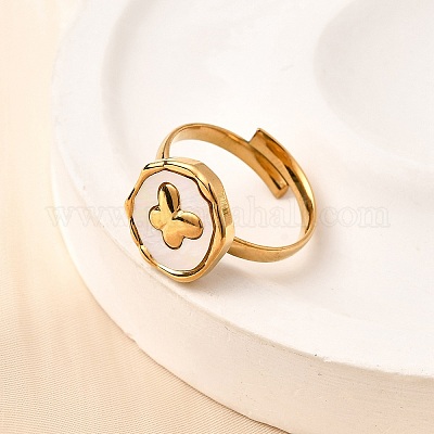 Кольца из нержавеющей стали 304 с ракушкой для женщин RJEW-A075-01G-1