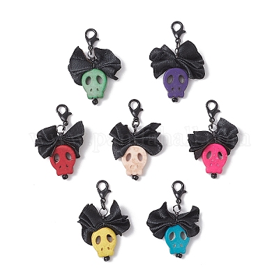 Украшения с подвесками в виде черепа из синтетической бирюзы HJEW-JM04344-1