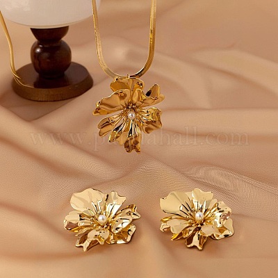 Комплекты из цветочного сплава сережек и ожерелий с подвесками для женщин FS-WGBCE4A-01-1