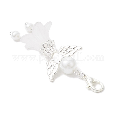 Подвеска в виде ангела из матового акрила и стеклянного жемчуга HJEW-JM03482-01-1