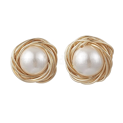 Серьги-гвоздики из нержавеющей стали 304 с ракушечным жемчугом EJEW-JE06697-1