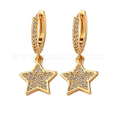 Серьги-кольца из латуни с прозрачным фианитом и прозрачным фианитом EJEW-F384-04G-1