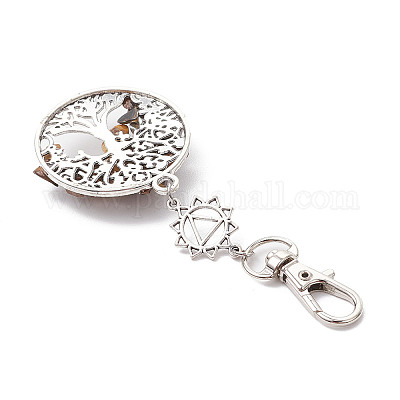 Бусины из натурального тигрового глаза и подвески из сплава «Дерево жизни» HJEW-JM03128-05-1