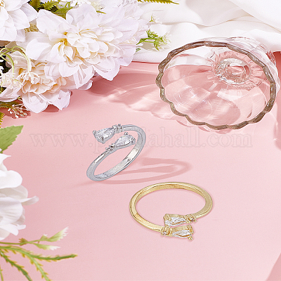 2 шт. латунные кольца-манжеты с микропаве из кубического циркония&nbsp;RJEW-LP0005-13-1