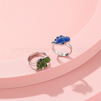 Динозавр сплав с эпоксидной смолой регулируемые кольца для пальцев для девочек FS-WG0F7DB-01-1