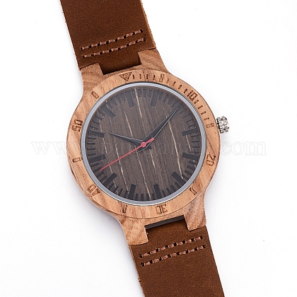 ゼブラノ木製腕時計  男性の電子時計  革の時計バンドと合金パーツ  サドルブラウン  260x23x2ミリメートル  ウオッチヘッド：56x48x12ミリメートル ：ウオッチフェス：37ミリメートル WACH-H036-17-1