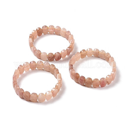 Natürliches Erdbeerquarz-Stretcharmband mit ovalen Perlen G-E010-01M-1