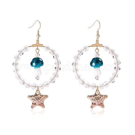 Boucles d'oreilles pendantes grand cercle en perles de verre EJEW-SW00015-03-1