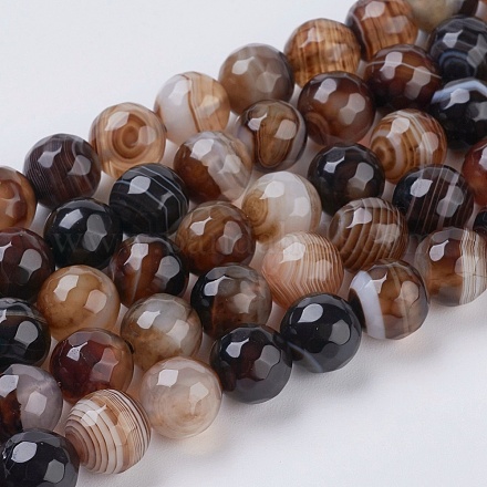 Chapelets de perles en agate à rayures naturelles/agates à bandes G-G581-8mm-11-1