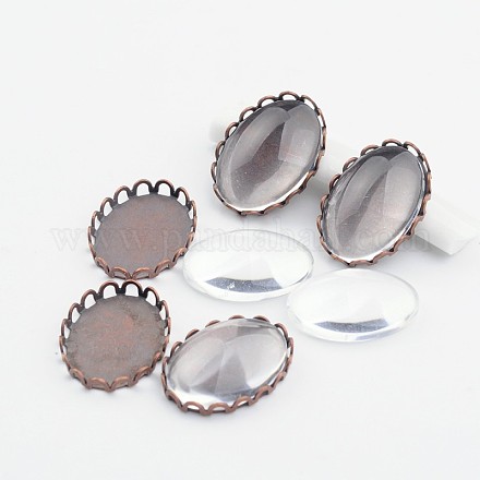 Diy supports de lunette en laiton cabochon et cabochons de verre transparent DIY-X0265-02-R-NR-1