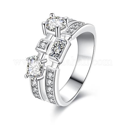 Laiton argenté zircone cubique anneaux de mariage pour les femmes RJEW-BB00719-7-1