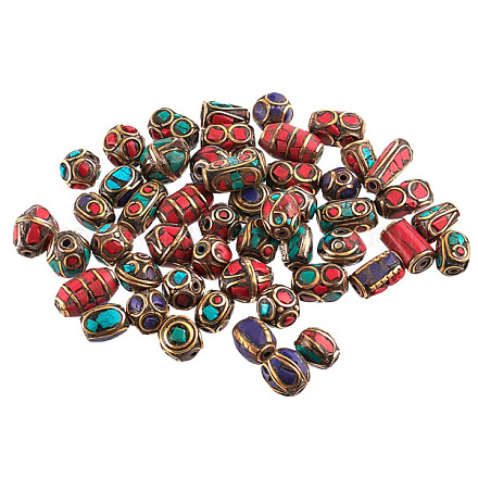 50 Stück gemischte antike goldene handgemachte Perlen im tibetischen Stil TIBEB-PH0003-01-1